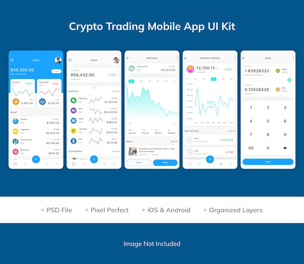 PSD crypto trading mobile app ui kit