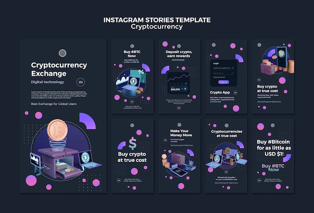 Cryptocurrency design template of instagram stories