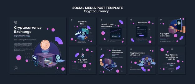 PSD cryptocurrency design template of social media post