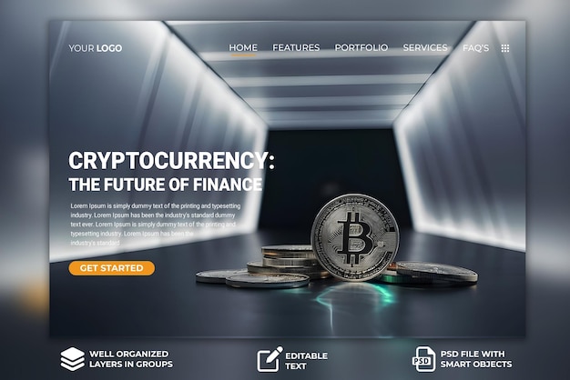 PSD cryptocurrency home page template design