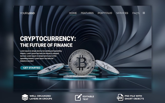 PSD cryptocurrency home page template design