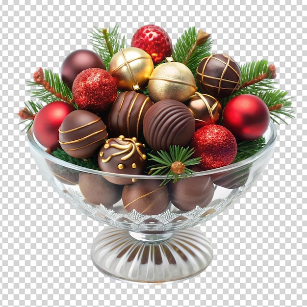 PSD crystal glass bowl of christmas chocolate isolated white background