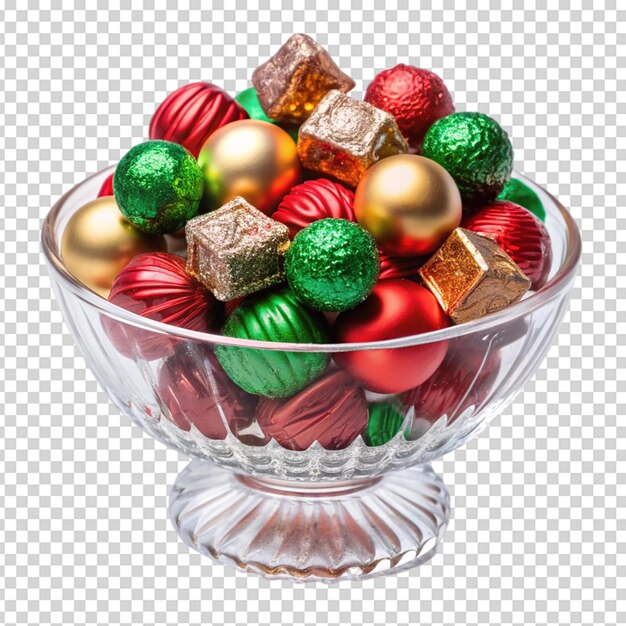 PSD crystal glass bowl of christmas chocolate isolated white background