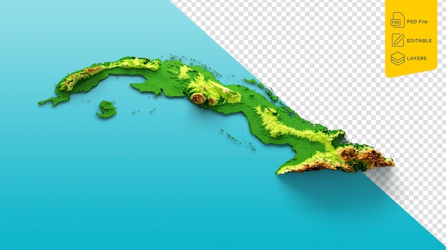 Cuba Map Shaded Relief Color Height Map On Sea Blue Background 3d Illustration