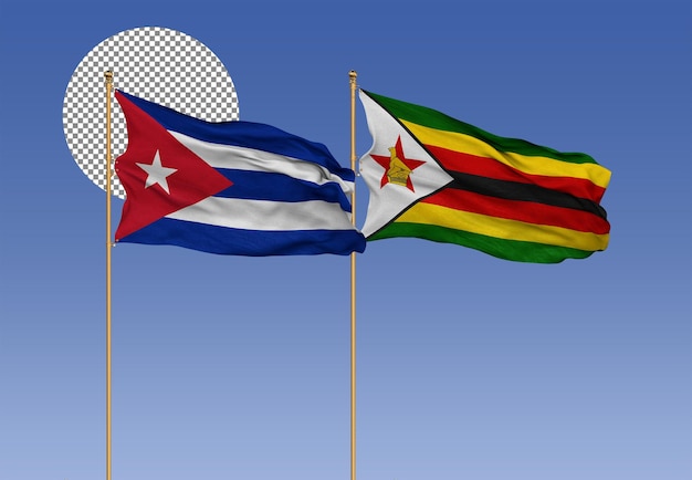 Cuba and Zimbabwe Wavy Flags Together Bilateral Relations 3D Rendering