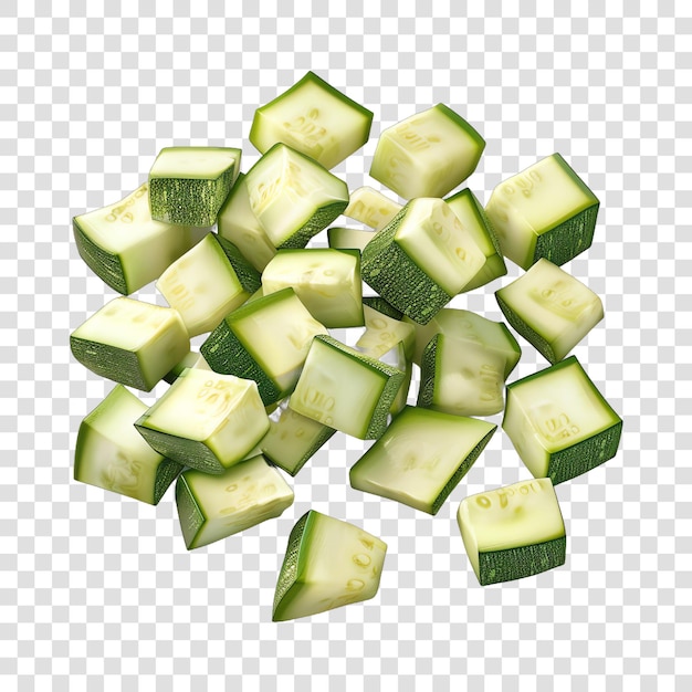 PSD cubes of cucumber are on a transparent background