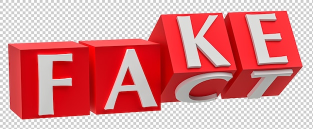 Cubes with letters flip over and the words change from FACT to FAKE Isolated on transparent background