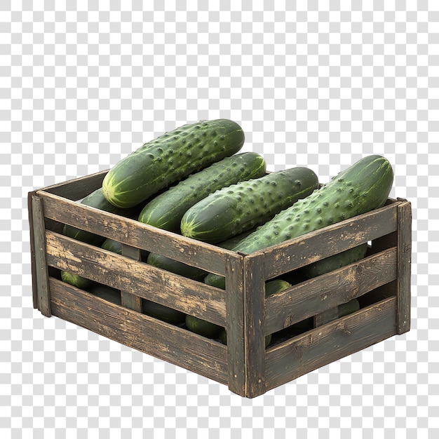 PSD cucumber in crate isolated on a transparent background