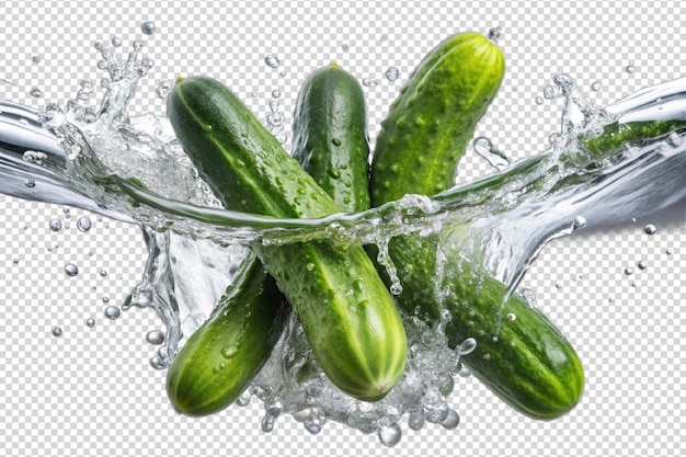 Cucumber falling with water splash png