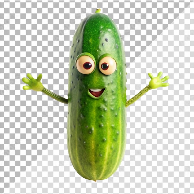 PSD cucumber with cute expression on transparent background