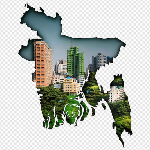 Cultural and Environmental Symbols on Bangladesh Map transparent background PNG