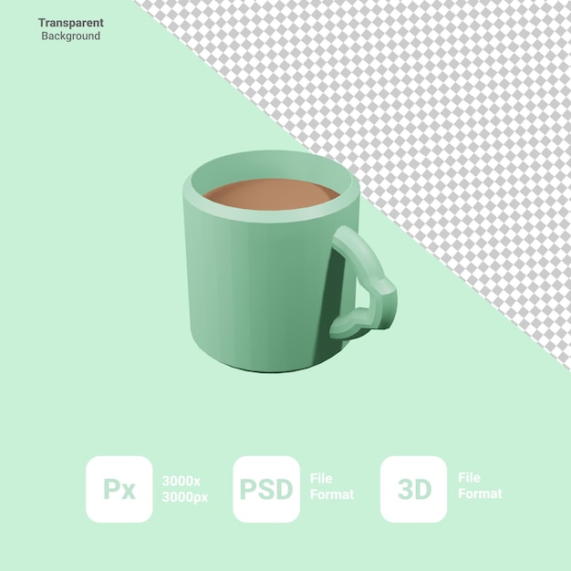 cup 3d icon with transparent background psd