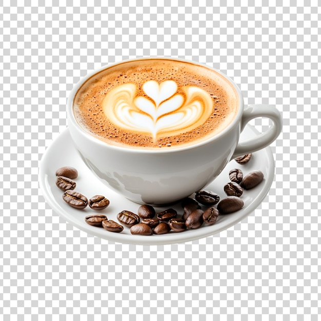 PSD cup of art latte on a cappuccino coffee on a white background