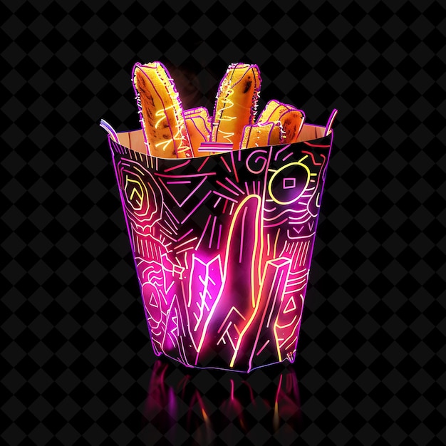 PSD a cup of cheddar cheese fries with a neon light on it