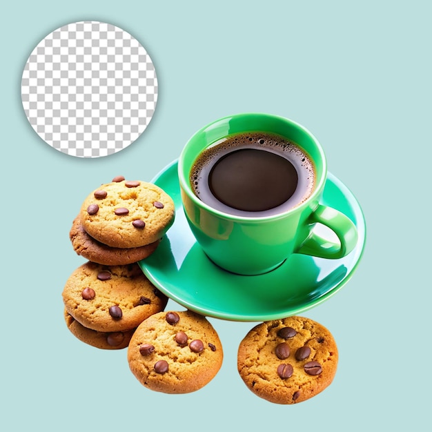 PSD a cup of coffee and cookies with a cup of coffee on the table on transparent background