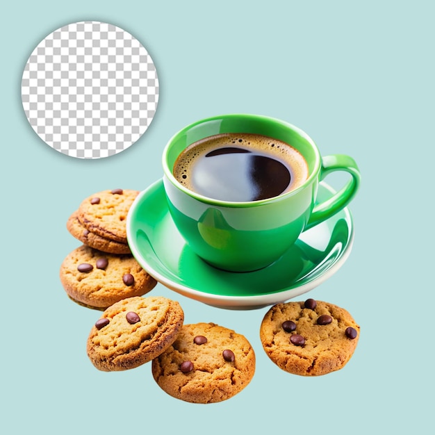 PSD a cup of coffee and cookies with a cup of coffee on the table on transparent background