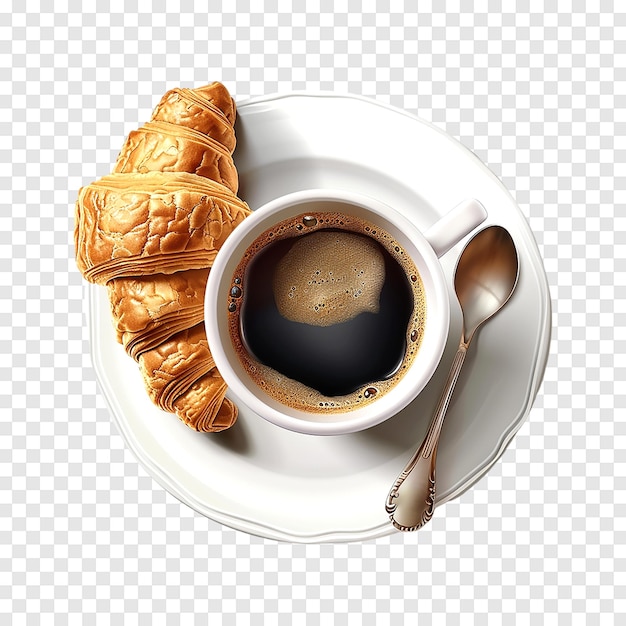 PSD a cup of coffee and croissants isolated on a transparent background