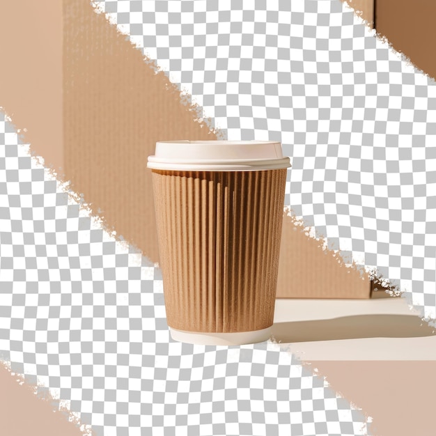 PSD a cup of coffee sits on a staircase