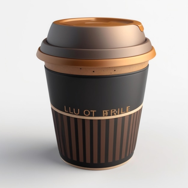 a cup of coffee with a brown and gold design on the side