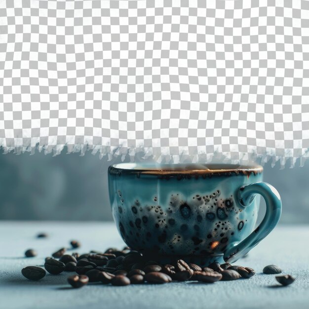 a cup of coffee with a coffee cup on a table