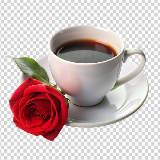 A cup of coffee with a rose on transparent background