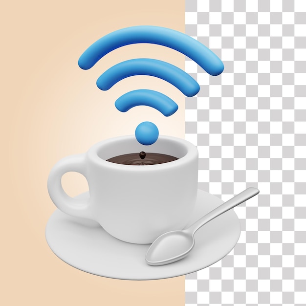 A cup of coffee with wifi symbol on the top.