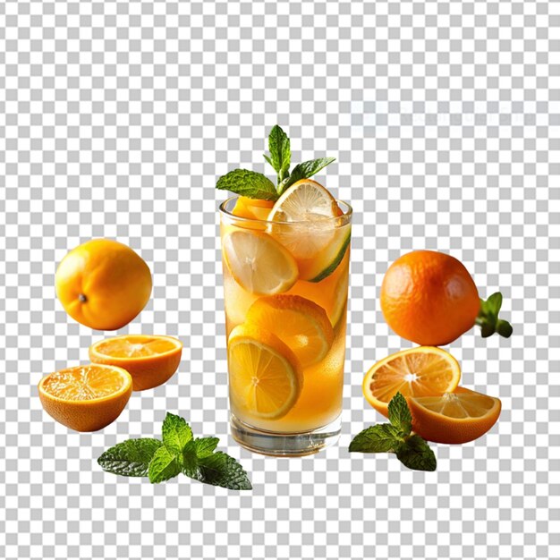 PSD a cup of lemon juice with slices lemon on transparent background