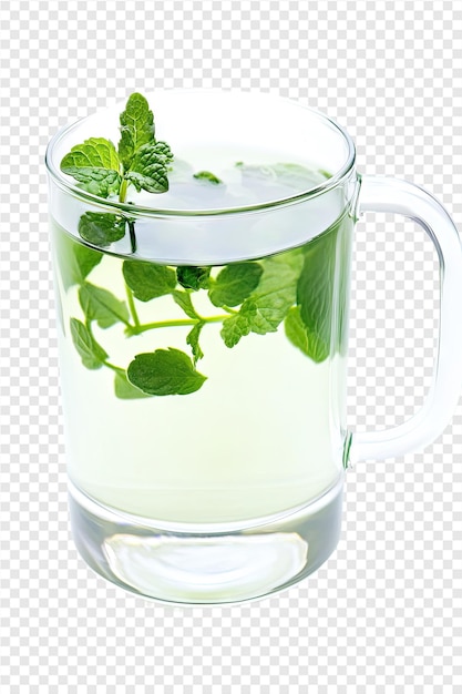 PSD a cup of mint leaves with mint leaves in it and a cup of mint water