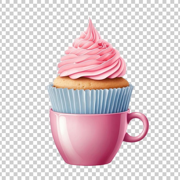 PSD a cup of pink frosted cupcake with pink icing on a pink cup