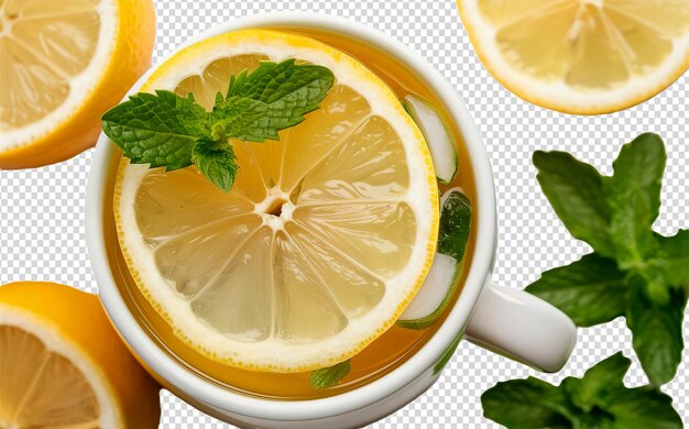 PSD a cup of tea with lemons and mint leaves