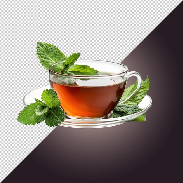 Cup tea with mint isolated on transparent background