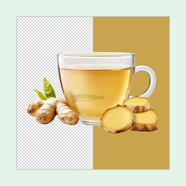 PSD a cup of tea with a picture of a plant and nuts