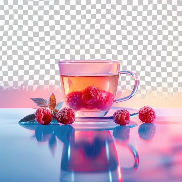 PSD a cup of tea with raspberries on a table