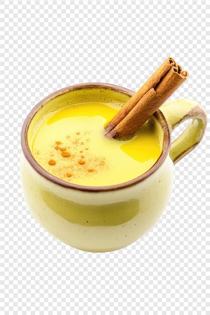 PSD a cup of yellow tea with cinnamon sticks on it