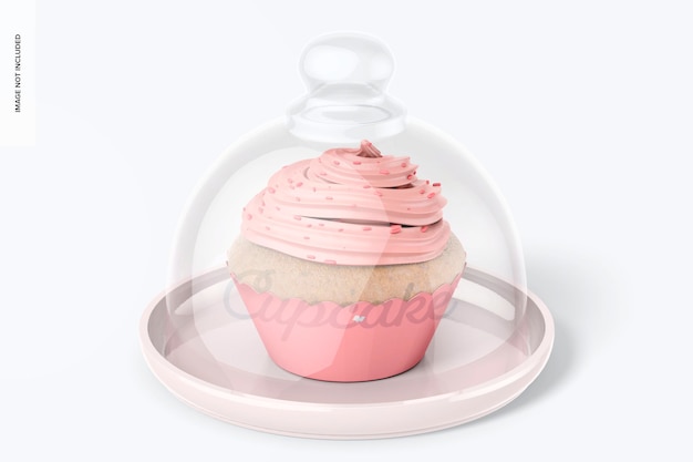 Cupcake Stand with Dome Lid Mockup, Front View