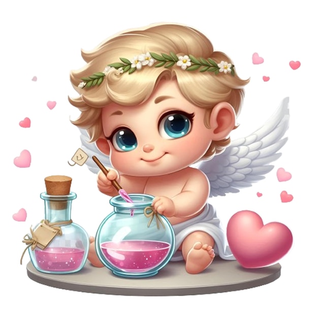 PSD a cupcake with an angel and a bottle of pink liquid