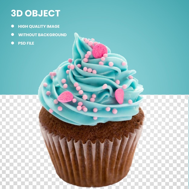 PSD a cupcake with blue icing and a picture of a cupcake