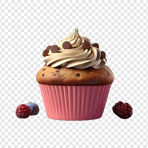 PSD a cupcake with chocolate and raspberry toppings on it