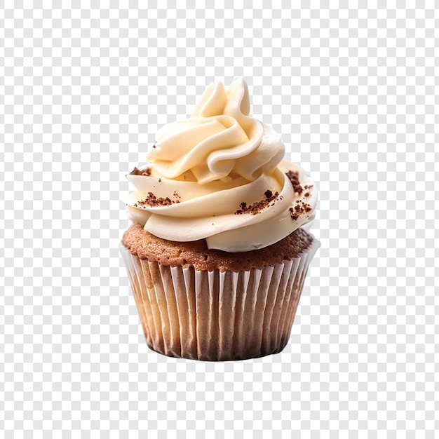 PSD a cupcake with cream and chocolate frosting on a transparent background