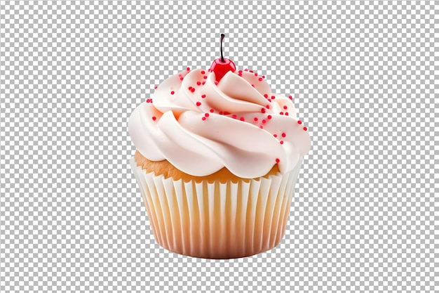 PSD cupcake with icing and cherry on top isolated on transparent background