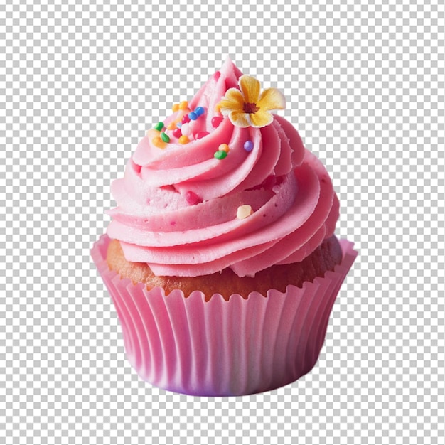 a cupcake with pink frosting and a cupcake with pink icing