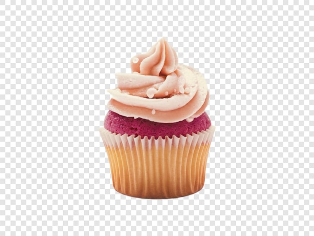 PSD a cupcake with pink icing and a cherry on it on a transparent background