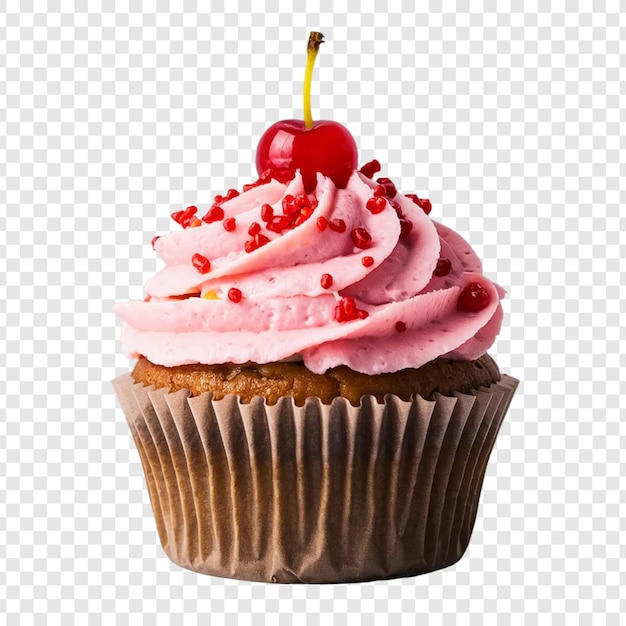 a cupcake with pink icing and a cherry on it