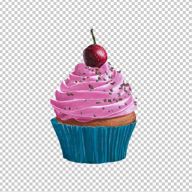 a cupcake with pink icing and a cherry on top