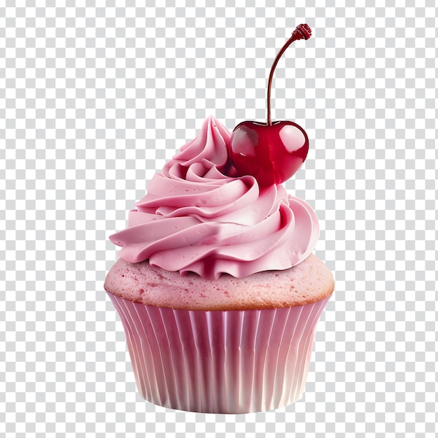 PSD a cupcake with pink icing and a cherry on the top