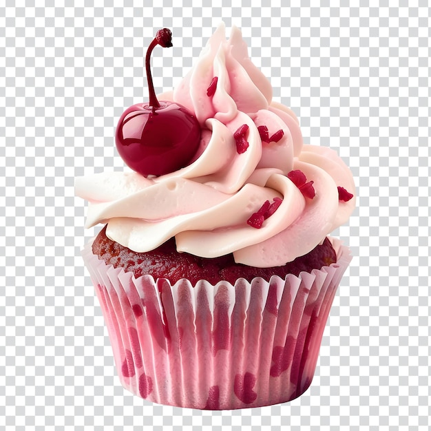 PSD a cupcake with pink icing and a cherry on top