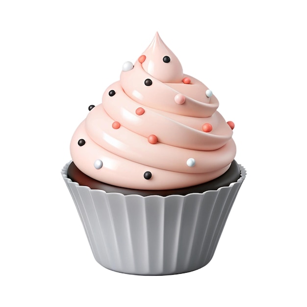 a cupcake with pink icing and white polka dots on it