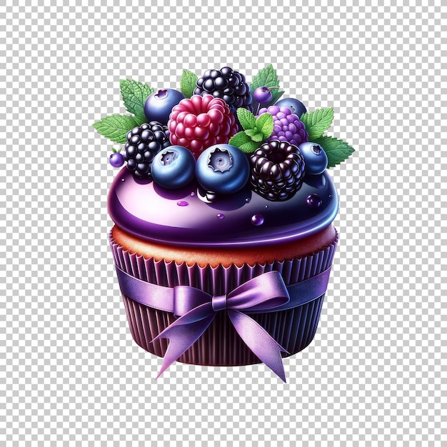 PSD cupcake with purple berries isolated on transparent background