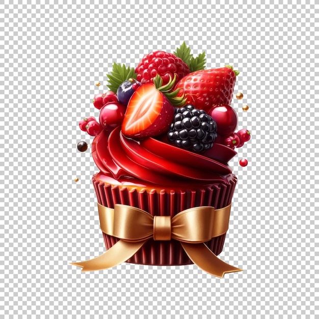 PSD cupcake with red berries isolated on transparent background