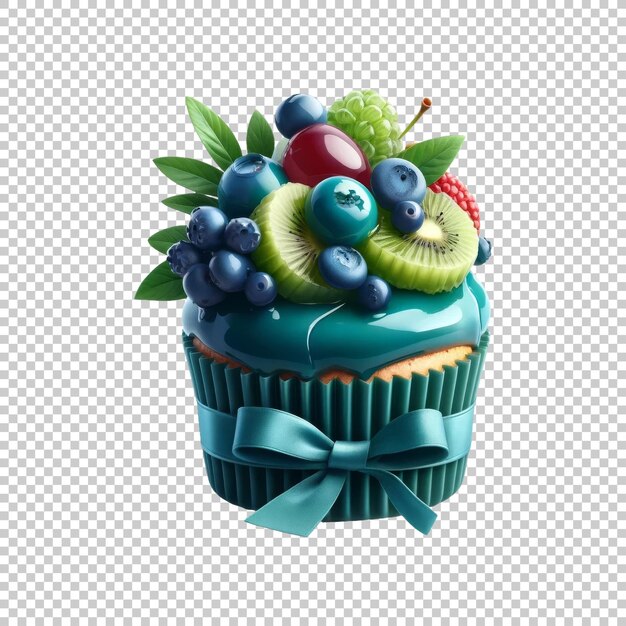 PSD cupcake with teal decorations isolated on transparent background